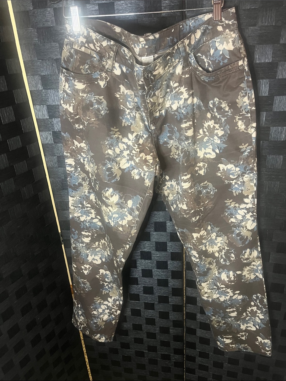 Floral Print Skinny Jeans in Brown and Blue